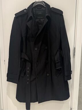 Zara Men's Black Knee Length Trench Coat - XL